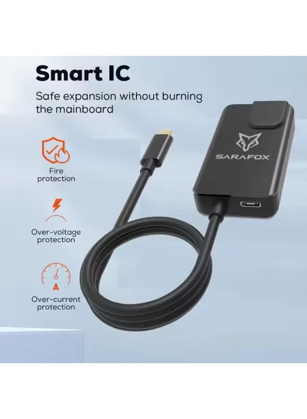 محطة إرساء الألعاب والمحور Sarafox 5-في-1 بـ USB-C مع محول Gigabit Ethernet، من Type-C إلى 3.5 ملم صوتي، USB-A 3.1، شحن سريع بقوة 100W PD، شبكة منخفضة الكمون للألعاب والبث المباشر – متوافق مع RedMagic و iPad و iPhone من سلسلة 15/16/17 وأجهزة
