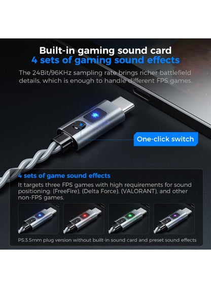 PLEXTONE Armor G18 Type C Gaming Earphones with Built In Digital Sound Card and 4 Gaming Sound Modes, Lightweight In Ear Headset with Microphone for PUBG Mobile, Call of Duty Mobile and Free Fire, Compatible with iPhone, iPad, RedMagic