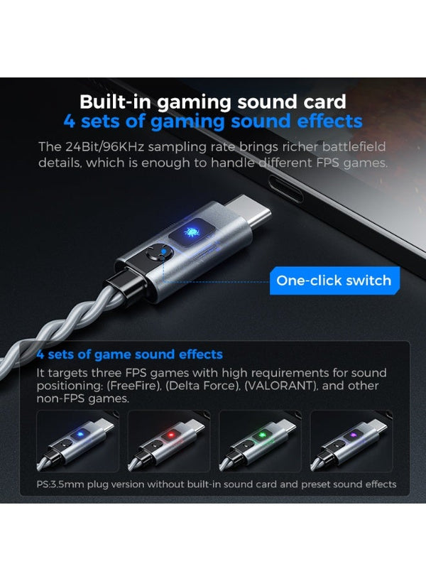 PLEXTONE Armor G18 Type C Gaming Earphones with Built In Digital Sound Card and 4 Gaming Sound Modes, Lightweight In Ear Headset with Microphone for PUBG Mobile, Call of Duty Mobile and Free Fire, Compatible with iPhone, iPad, RedMagic