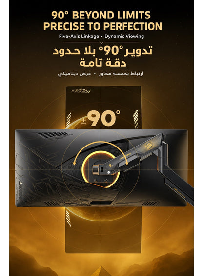 ذراع شاشة قيمنق بريميوم احترافي – حامل شاشة واحد ثقيل للاستخدام المكثّف مكتبي للشاشات من 24 إلى 57 بوصة، يتحمّل حتى 27 كجم، حركة كاملة إمالة ودوران جانبي ودوران الشاشة 180°، توافق VESA 75×75 / 100×100، منظّم أسلاك مدمج، مشبك C وقاعدة جروميت