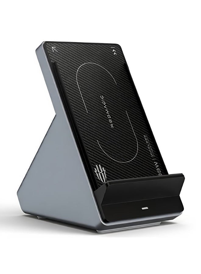 REDMAGIC 80W Fast Wireless Charger – Air-Cooled Wireless Charging with 5000 RPM Fan, Dual-Use Charger & Phone Stand, Carbon Fiber Texture, Multi-Device Compatibility, 8-Level Safety Protection, Includes 120W Power Adapter, For iPhone 17 and below