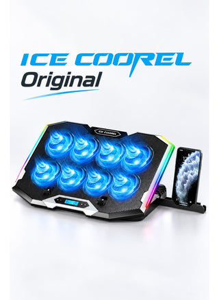 Laptop Cooling Pad Ice Coorel K10 with 8 Turbo Fans 2000–2800RPM, RGB Gaming Cooler for 13.3–19.7 Inch Laptops, Digital Control Panel, 7 RGB Modes, 6 Adjustable Heights, Removable Phone Stand for ASUS ROG, Alienware, Lenovo Legion, MSI, Acer Predator
