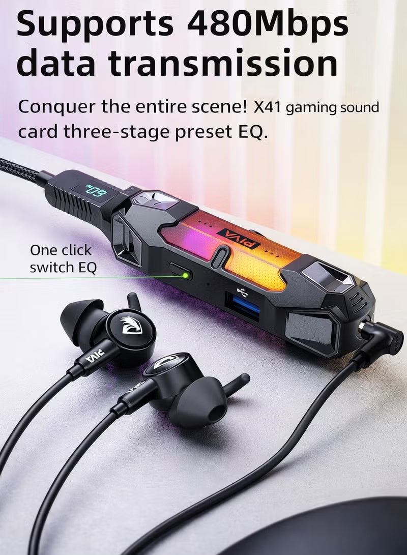 PIVA X41 4-in-1 USB-C Gaming Hub & Docking Station with DAC Sound Card, 60W PD Fast Charging, 3.5mm Audio Jack, USB Data Port, RGB Lighting – Compatible with iPhone, iPad, Android, RedMagic & Laptops