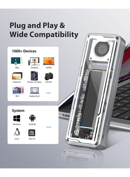 Orico ORICO 40Gbps USB4 M.2 NVMe SSD Enclosure, Active Cooling Fan, Tool-Free Al