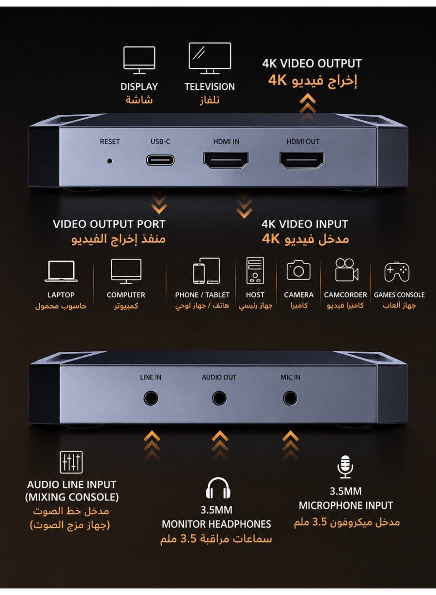 PIVA VD05 4K60Hz & 1080p 240Hz Video Capture Card with Built-in Cooling Fan for Live Streaming and Recording – Connect iPad, iPhone 15/17, Android Phones & Tablets to PC via HDMI & USB 3.0, Ultra-Low Latency, HDR Loop Out, 240Hz Support, Mic & Audio Input