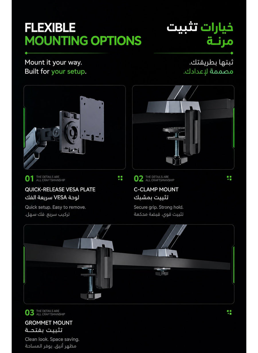 Gaming Monitor Arm & Single Monitor Stand, Heavy Duty RGB Desk Mount for 17–45″ Screens, Supports up to 16 kg, Full-Motion Tilt, Swivel & 360° Screen Rotation, Infinity Mirror with 20 RGB Lighting Modes, VESA 75×75 / 100×100, Built-In Cable Management
