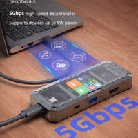 PIVA G71 USB-C 7-in-1 Smart Docking Station Multi-Function Hub with Built-in Display Screen, 4K HDMI, PD 100W Fast Charging, Gigabit Ethernet Adapter, USB 3.0 & Audio – Compatible with RedMagic, iPad, iPhone, Samsung & Laptops and PC