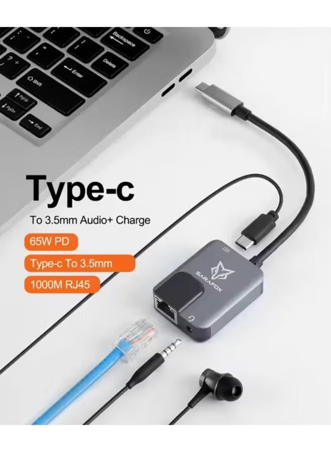 Sarafox 3-in-1 Gaming Adapter & Converter Dongle, Type-C USB Hub with 3.5mm Audio, RJ45 Ethernet 1000Mbps Network Adapter, PD 3.0 Fast Charging, Low Latency Gaming Adapter for PUBG – Compatible with Razer, Xiaomi, RedMagic, iPad, iPhone, Samsung, Android