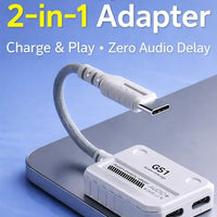 Plextone GS1 Type-C 2-in-1 Adapter Dongle, Dual Type-C Headphone & Charging Jacks with 60W Fast Charging, Hi-Res Audio, Zero Delay, Mic Supported, Plug-and-Play USB-C Converter – Compatible with iPhone, RedMagic, Samsung, iPad & Tablets