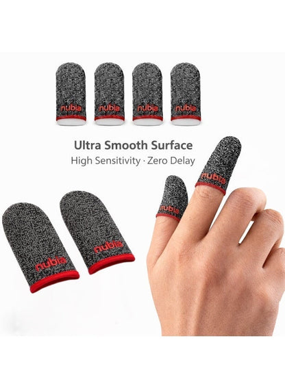 Gaming Finger Sleeves (4 Sleeves) by Nubia – Ultra-Thin & Sweatproof Silver Fiber Thumb Sleeves, Touchscreen Sensitive - for PUBG Mobile, COD, Fortnite & More (4 Sleeves)