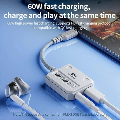 PLEXTONE GS1 2-In-1 Headphone Converter — Type-C + Type-C (Double) Interface, 60W Fast Charging for Mobile Phone