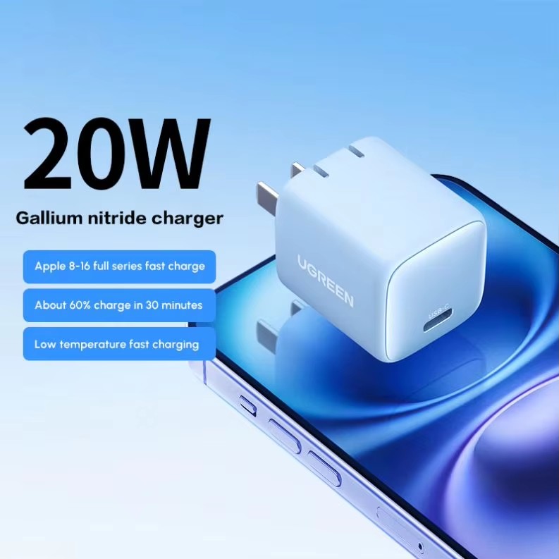 يوجرين شاحن سفري PD USB-C شاحن هاتف محمول 20W شاحن سريع PD محول طاقة USB-C للشحن السريع للآيفون برو ماكس