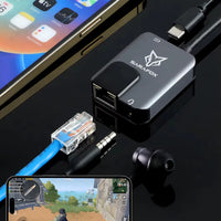 Sarafox 3in1 Type c To 3.5mm Audio with 1000mbp Rj45 network and PD3.0 Fast Charger For PUBG Gaming Razer Xiaomi Blackshark
