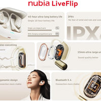Nubia LiveFlip Wireless Earbuds, 15mm Ultra-Large Driver, 40-Hour Battery Life, IPX4 Water Resistant, Bluetooth 5.4, ENC Noise Cancelling For Perfect for Music & Gaming (UAE ONLY)