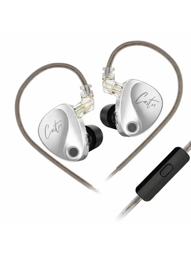 Z Castor Harman IEM Target Version IEM In-Ear Earphones – Dual Dynamic Drivers (10mm + 8mm), Tunable Sound with 4 Adjustment Switches (16 Profiles), Noise Isolating, 3.5mm, 0.75mm 2-Pin, Silver With Mic
