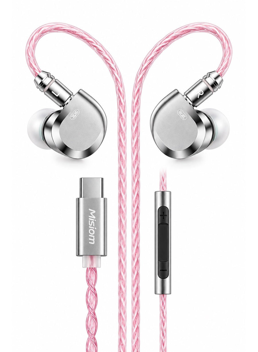 Misiom Taurus II IEM Type-C Gaming Earphones with Microphone, Built-In SPV6040 DAC Decoder, 11mm High-Performance Dynamic Driver with Carbon-Dome Diaphragm, Zinc-Alloy Shell, 20Hz – 40kHz HiFi Sound