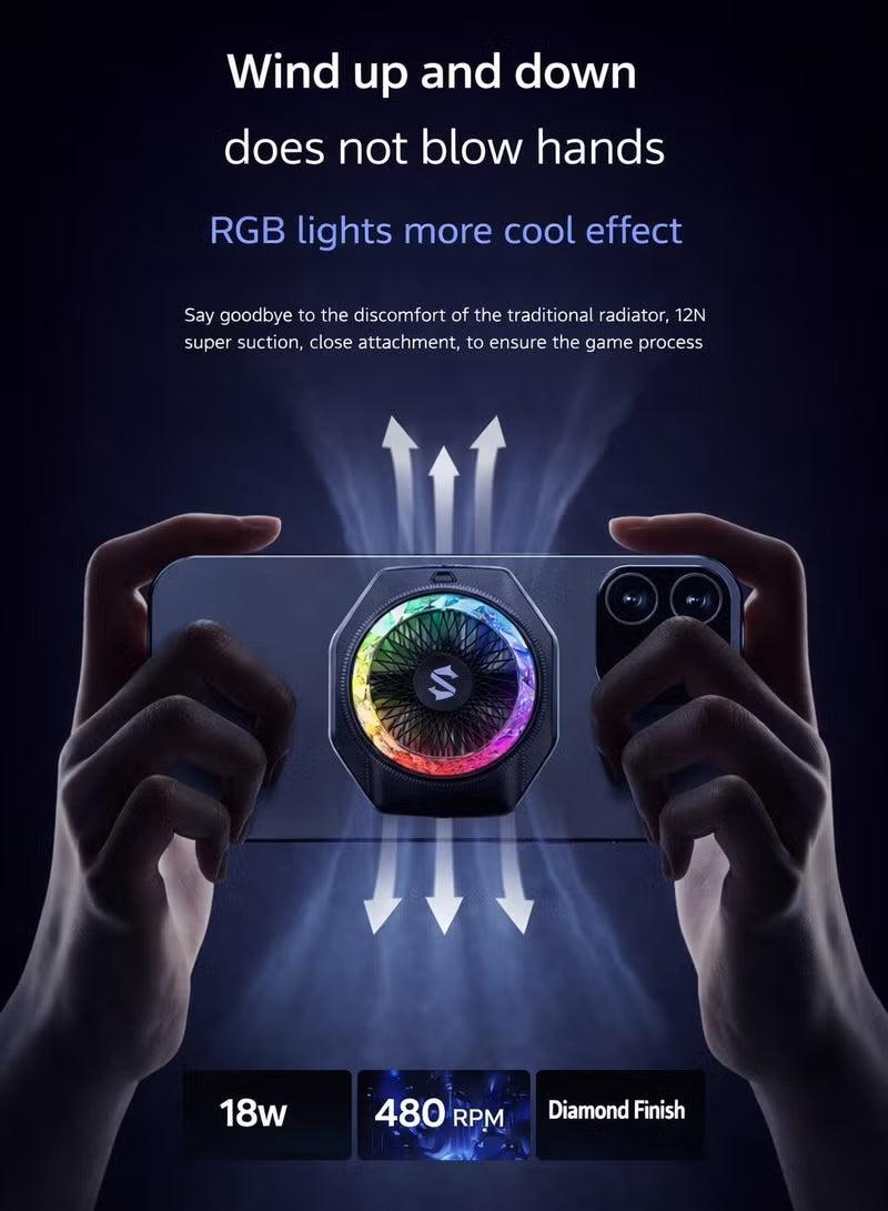 Phone Cooler Black Shark 5 Pro Magnetic Phone/Tablet Cooler – 35W Ultra-Cooling Gaming Fan with 45W Adapter, RGB LED, APP Smart Temperature Control, Detachable Handle – For iPhone, RedMagic, Samsung, Android, iPad & Tablets (Perfect for PUBG Mobile & COD)