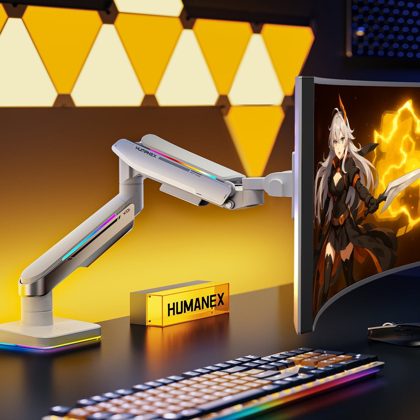 Humanex Humanex Brilliance Angel Premium Professional RGB Gaming Monitor Arm, He