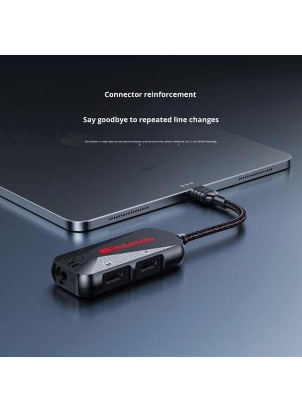 GS1 Type-C 3-in-1 Gaming Audio Adapter Dongle, USB-C to 3.5mm AUX Converter with 60W PD Fast Charging, Hi-Res Sound Card, Mic Support – Compatible with Android, RedMagic, Black Shark, Xiaomi, Huawei, iPhone 15/16/17, iPad, MacBook & Laptops