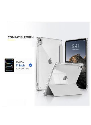 Premium Acrylic Clear Case for iPad Pro 11 Inch 2024 (M4 / M5) – Anti-Bend Shockproof Smart Folio Stand Cover with Auto Sleep Wake & Pencil Support - gray