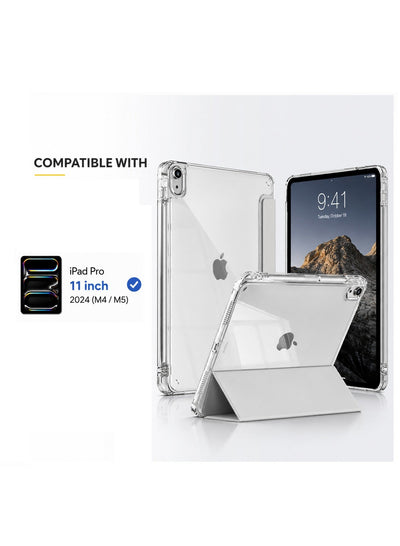 Premium Acrylic Clear Case for iPad Pro 11 Inch 2024 (M4 / M5) – Anti-Bend Shockproof Smart Folio Stand Cover with Auto Sleep Wake & Pencil Support - gray