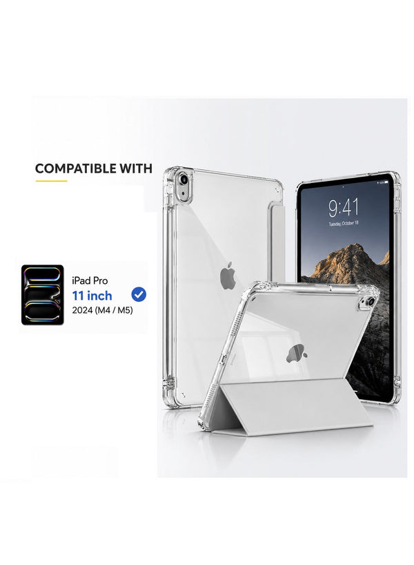 Premium Acrylic Clear Case for iPad Pro 11 Inch 2024 (M4 / M5) – Anti-Bend Shockproof Smart Folio Stand Cover with Auto Sleep Wake & Pencil Support - gray