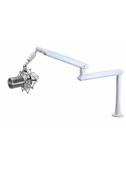 Mic Stand 3 in 1, Convertible Low Profile Arm and Holder for Studio, Streaming, Gaming, Podcasting and Recording by HUMANEX, RGB 3-Section Boom Arm Compatible with FIFINE Mics, RØDE NT1, HyperX QuadCast and Shure SM7B, Clamp and Grommet Mount, White