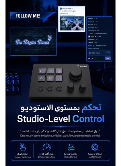 ميرا بوكس N3 وحدة تحكم للبث المباشر V3، 6 أزرار LCD قابلة للتخصيص، 3 مقابض دوارة للتحكم السريع، 3 أزرار تشغيل قابلة للبرمجة، لوحة اختصارات وماكرو للبث المباشر والألعاب والتحكم بالصوت وبرامج OBS ويوتيوب وتويتش، متوافقة مع ويندوز وماك