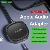 PIVA G2 iPhone AUX Lightning Converter Adapter Dongle – 3.5mm Headphone Jack with 21W Fast Charging, HD Clear Voice with Extra Bass, Zero Delay, Mic Supported, MFI-Certified – Compatible with iPhone 8, X, 11, 12, 13 & 14 Pro Max (Lightning + AUX)