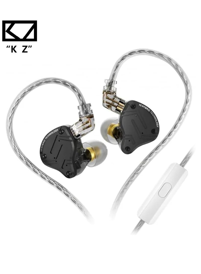 KZ ZS10 PRO X IEM original Upgraded 1DD+4BA Hybrid Driver HiFi in Ear Earphones IEM with Alloy Faceplate, Detachable Silver-Plated Recessed 2Pin Cable for Audiophile Musician DJ Stage (With Mic)