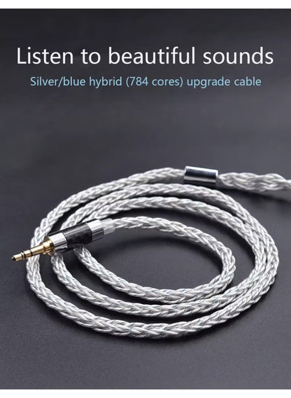 Z 784 Core Blue-Silver Mixed Silver-Plated Hi-Fi Audio Upgrade Cable, 3.5mm Plug, 2-Pin Connector, Low-Loss High-Purity Replacement Cable for KZ IEM Earphones