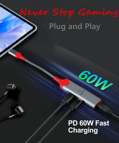 Sarafox K13 Type-C 3-in-1 Adapter Dongle, 3.5mm AUX Headphone Jack + USB-C Earph