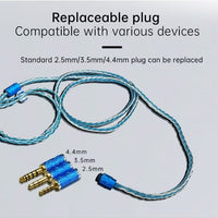 D D3 Silver-Plated Braided Earphone Upgrade Cable, Detachable Plug Replacement Cable with Interchangeable 3.5mm / 2.5mm / 4.4mm Plugs, 16-Strand 352-Core, Compatible with KZ IEMs 0.75–0.78mm