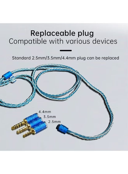D D3 Silver-Plated Braided Earphone Upgrade Cable, Detachable Plug Replacement Cable with Interchangeable 3.5mm / 2.5mm / 4.4mm Plugs, 16-Strand 352-Core, Compatible with KZ IEMs 0.75–0.78mm