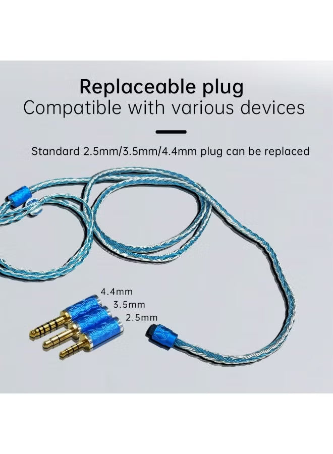 D D3 Silver-Plated Braided Earphone Upgrade Cable, Detachable Plug Replacement Cable with Interchangeable 3.5mm / 2.5mm / 4.4mm Plugs, 16-Strand 352-Core, Compatible with KZ IEMs 0.75–0.78mm