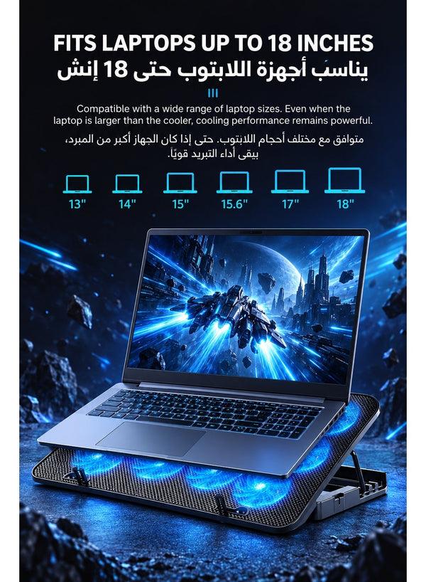 ICECOOREL 10-Fan Laptop Cooling Pad, Gaming Laptop Cooler Stand with 3500-4000 RPM High-Speed Quiet Fans, 5-Level Adjustable Height, Dual USB Ports, Anti-Slip Cooling Fan Stand for Laptops