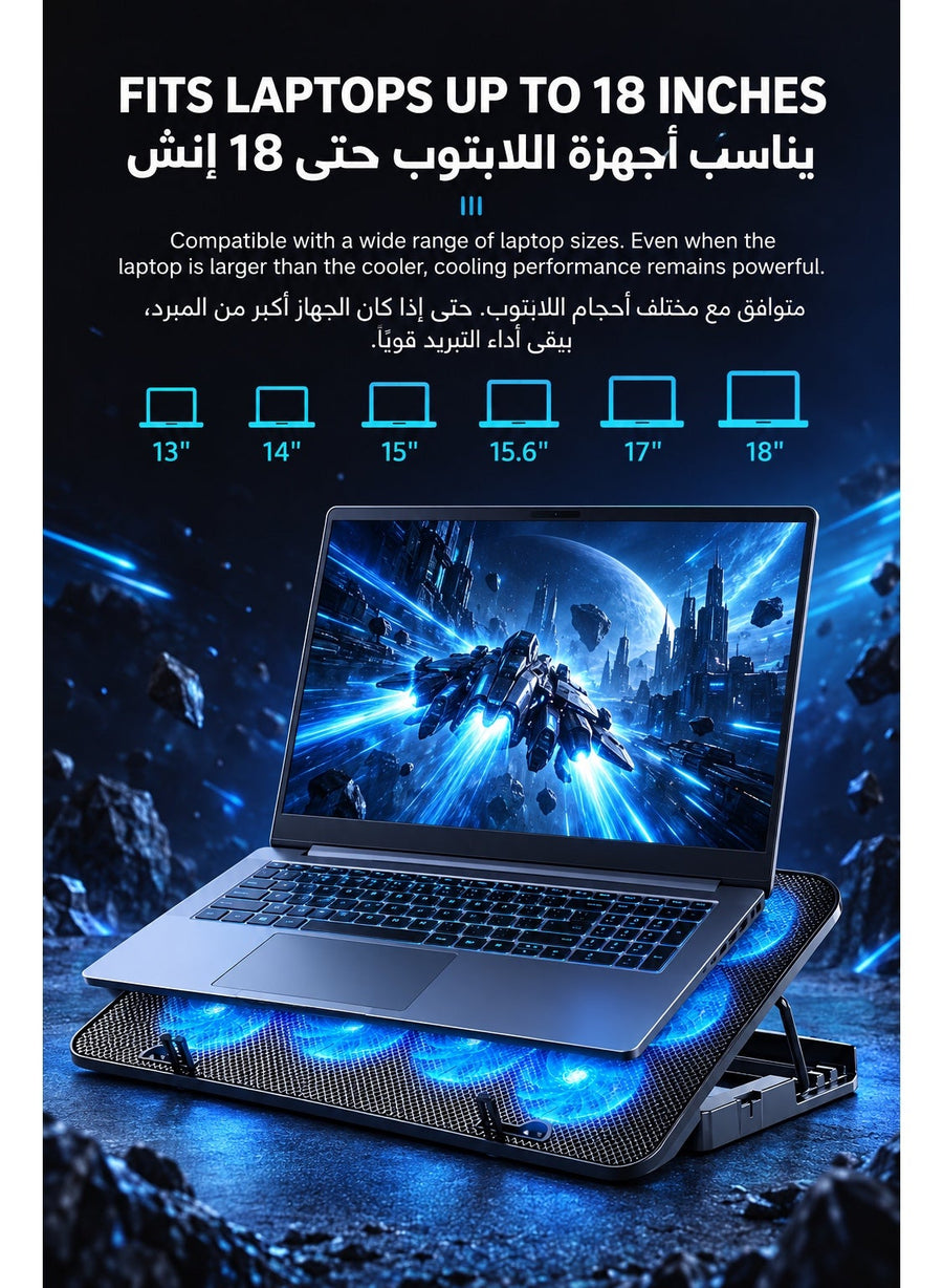 ICECOOREL 10-Fan Laptop Cooling Pad, Gaming Laptop Cooler Stand with 3500-4000 RPM High-Speed Quiet Fans, 5-Level Adjustable Height, Dual USB Ports, Anti-Slip Cooling Fan Stand for Laptops