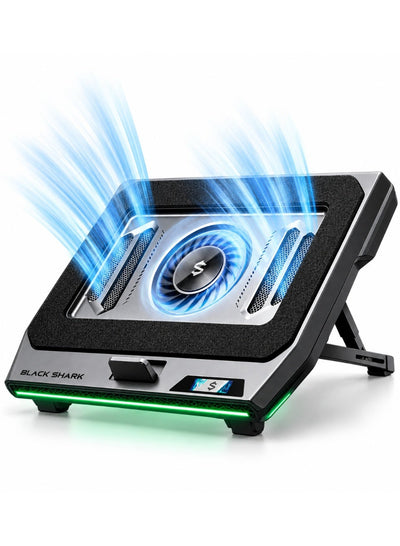 Gaming Laptop Cooler SuperCharged Pro by Black Shark – Laptop Cooling Pad with 4000RPM Turbo Fan, RGB Lighting, Smart Display, USB 3.0 Hub, App Control, Adjustable Stand & Dust Filter for 14–18 Inch Laptops