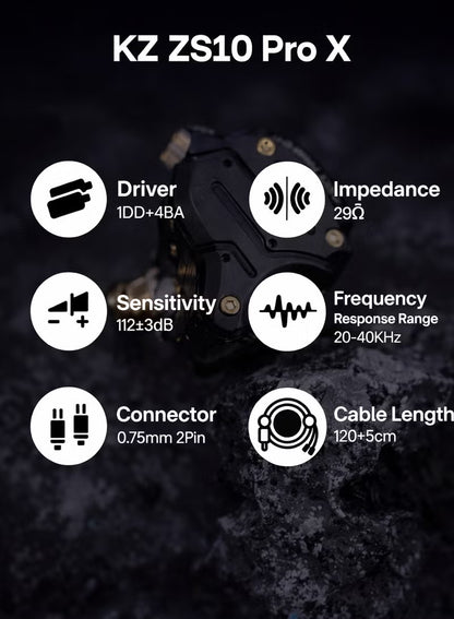 KZ ZS10 PRO X IEM original Upgraded 1DD+4BA Hybrid Driver HiFi in Ear Earphones IEM with Alloy Faceplate, Detachable Silver-Plated Recessed 2Pin Cable for Audiophile Musician DJ Stage (With Mic)