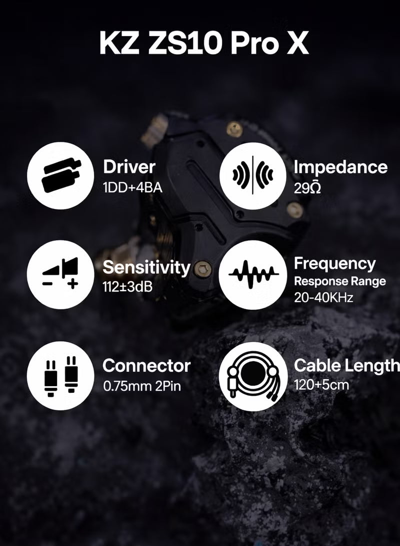 KZ ZS10 PRO X IEM original Upgraded 1DD+4BA Hybrid Driver HiFi in Ear Earphones IEM with Alloy Faceplate, Detachable Silver-Plated Recessed 2Pin Cable for Audiophile Musician DJ Stage (With Mic)
