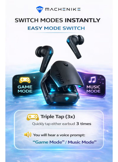سماعات Machenike TH60 Gaming Earbuds TWS – Bluetooth 5.4، سماعات ألعاب لاسلكية بكمون فائق منخفض، وضعا صوت مزدوج (ألعاب وموسيقى)، ميكروفون ENC، مقاومة للماء IPX5، بطارية طويلة مع علبة الشحن، شحن سريع USB-C – RedMagic، iPhone، iPad، Android، Samsung