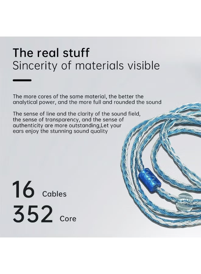 D D3 Silver-Plated Braided Earphone Upgrade Cable, Detachable Plug Replacement Cable with Interchangeable 3.5mm / 2.5mm / 4.4mm Plugs, 16-Strand 352-Core, Compatible with KZ IEMs 0.75–0.78mm