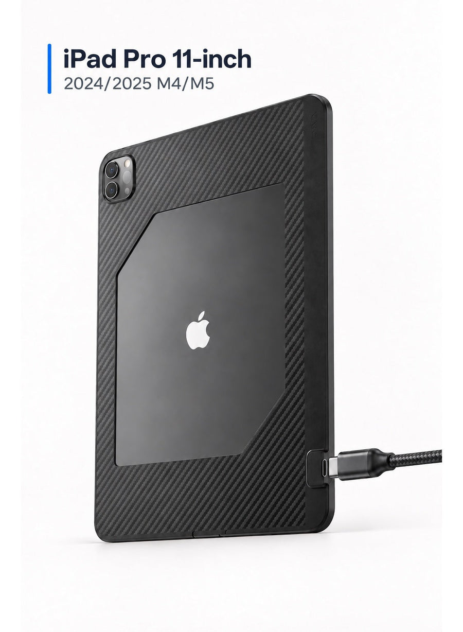 PIVA Gaming 2-in-1 Protective Case for iPad Pro 11-inch (2024/2025 M4/M5) with FPC Tail Plug, PD 100W Fast Charging, 10Gbps Data Transfer, 4K 60Hz Video Output, Carbon Fiber TPU Cover, Magnetic Cooler Compatible