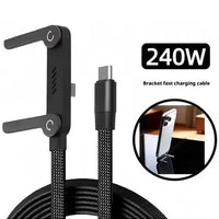Basemo Phone Stand and Charger – 240W Ultra Fast Charging Type-C to Type-C Cable with Integrated Phone Stand, 2-in-1 Sideways Charger Braided PD Cable for iPhone, Redmagic, Samsung, Android, Tablets, Laptops & USB-C Devices