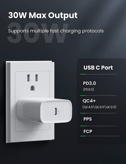 شاحن سفر يوجرين شاحن جوال USB-C 30W شاحن سريع PD محول طاقة