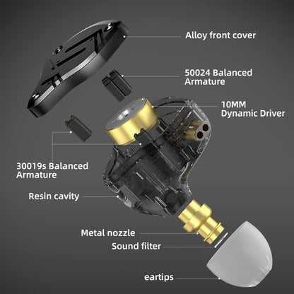 Linsoul KZ ZS10 PRO X ترقية 1DD+4BA Hybrid Driver HiFi داخل سماعات الأذن IEM مع لوحة حماية من خليط معدني، كابل 2Pin قابل للفصل مطلي بالفضة لمرحلة DJ الموسيقية (مع ميكروفون)