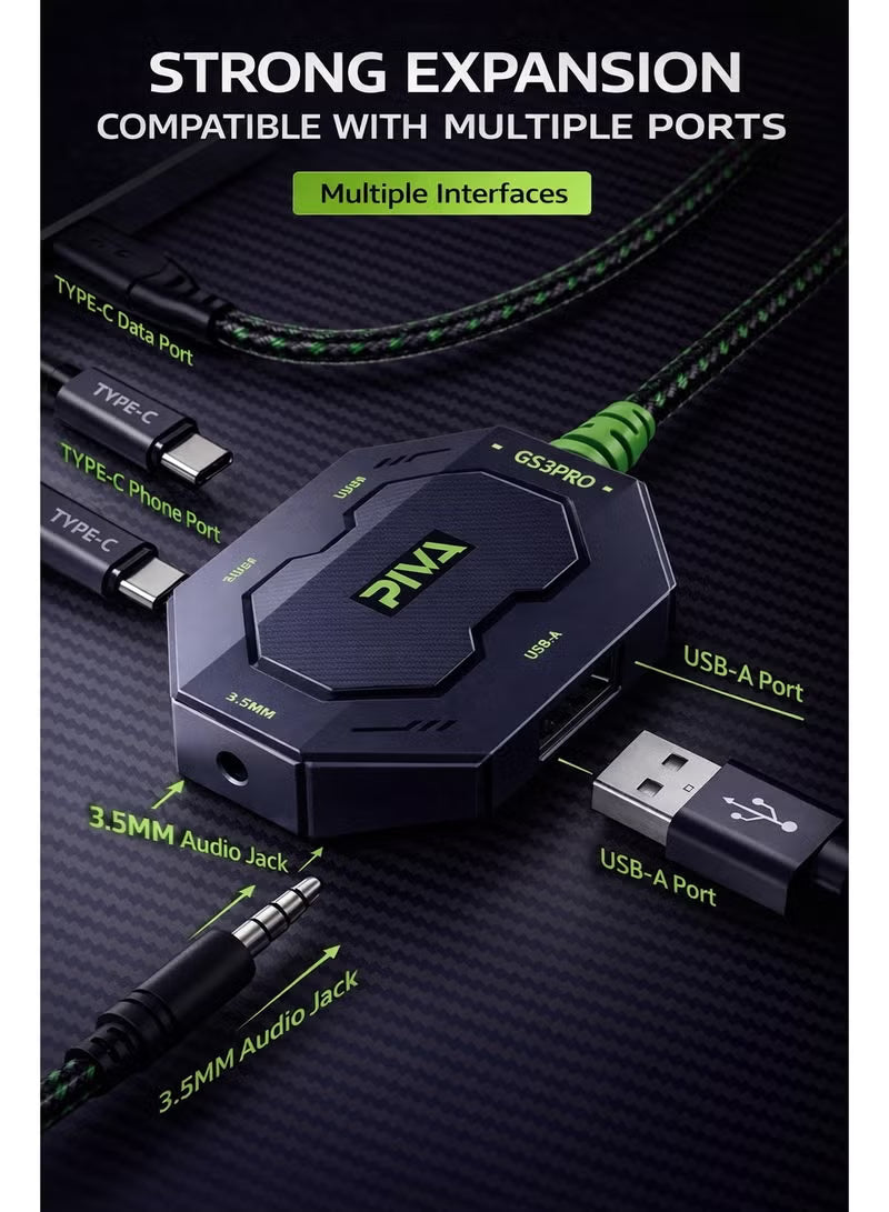 PIVA GS3 Pro 4-in-1 USB-C Audio and Charging Dongle USB Hub Adapter, High Resolution, 60W Fast Charging for Gaming and Live Streaming, for RedMagic, iPad, iPhone 15/16/17 Series, Android and Tablets (Perfect for PUBG Mobile and COD)