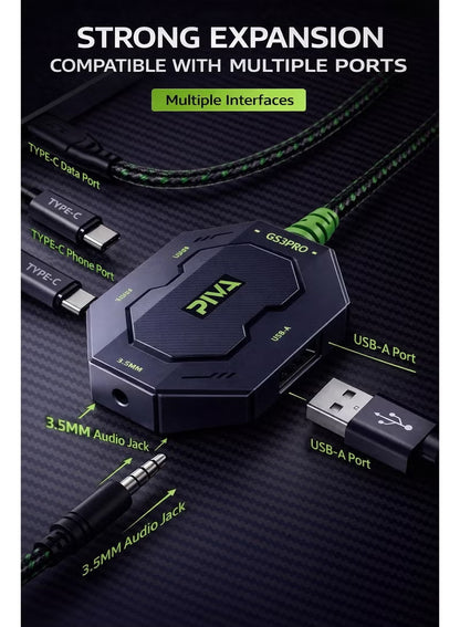 PIVA GS3 Pro 4-in-1 USB-C Audio and Charging Dongle USB Hub Adapter, High Resolution, 60W Fast Charging for Gaming and Live Streaming, for RedMagic, iPad, iPhone 15/16/17 Series, Android and Tablets (Perfect for PUBG Mobile and COD)