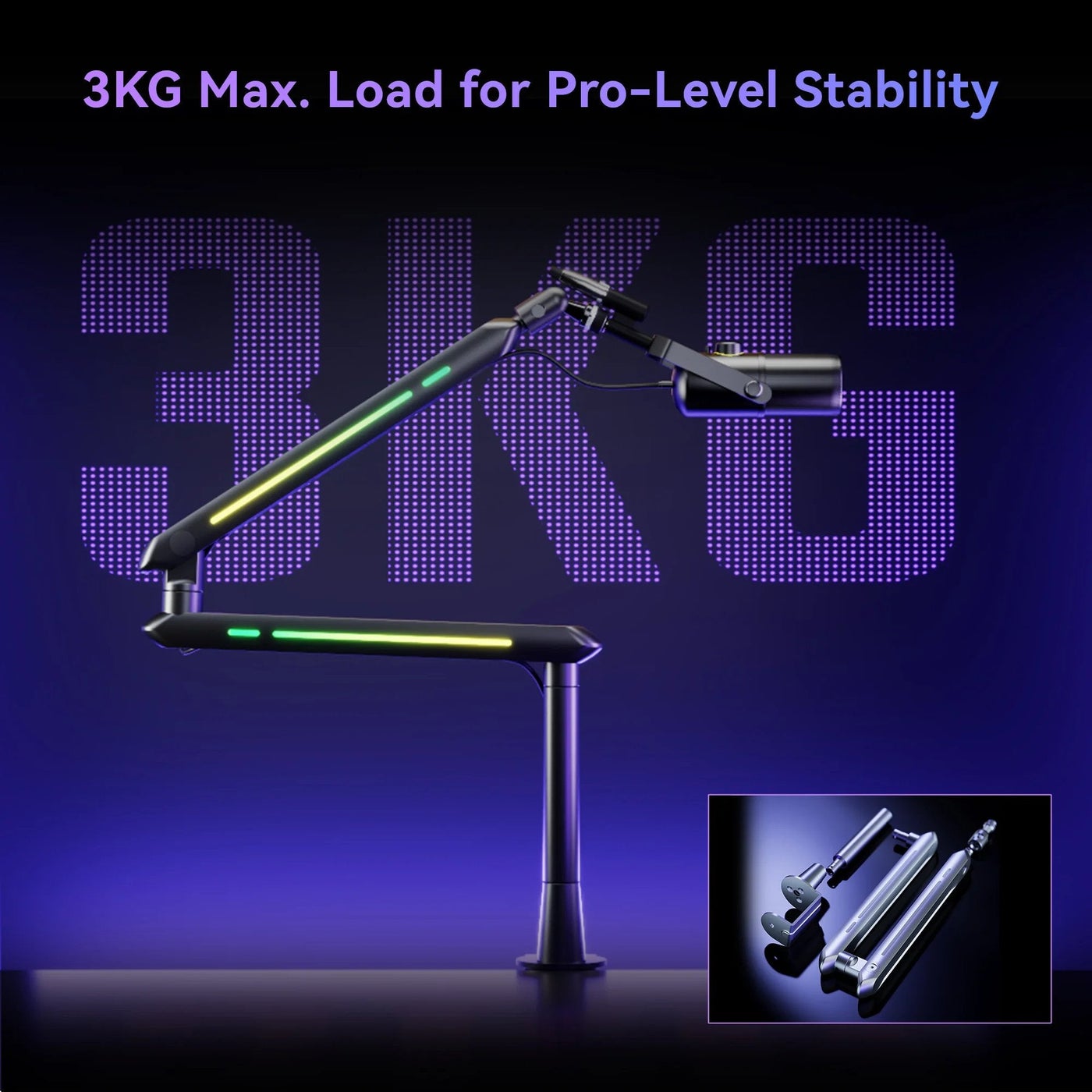 Humanex Humanex Light Pursuer RGB Gaming Microphone Boom Arm, Low Profile Desk M