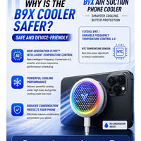 DigiFlydigi B9X Phone & iPad Cooler, 30W (-45°C) RGB Magnetic Cooling Fan with App Control, Ultra-Quiet Portable Cooling Pad, Strong Magnetic Attachment for iPhone, Android, RedMagic & iPad – Built for Intense Gaming, Perfect for FPS Games like PUBG Mobil